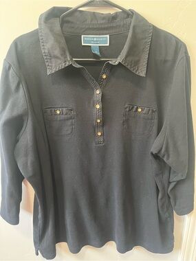 Karen Scott Black Polo Shirt with Button Placket Women XL